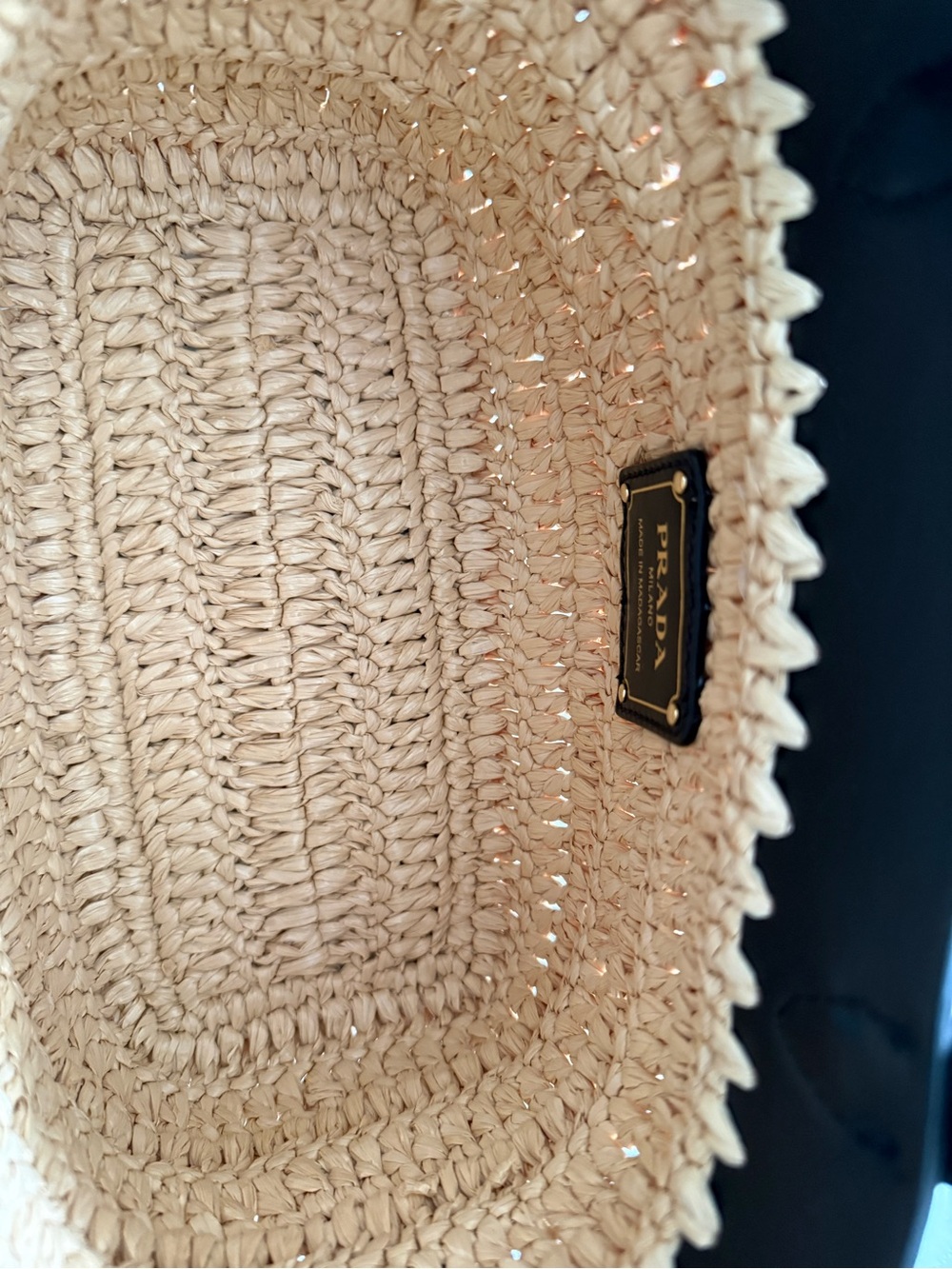 Prada Raffia Straw Tote with Black Leather Trim and Logo - Picture 5 of 5